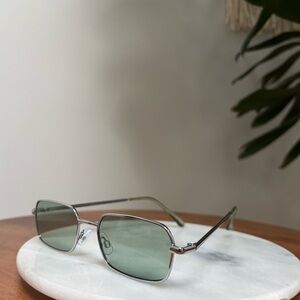 Silver Frame Sunglasses with Green Lenses